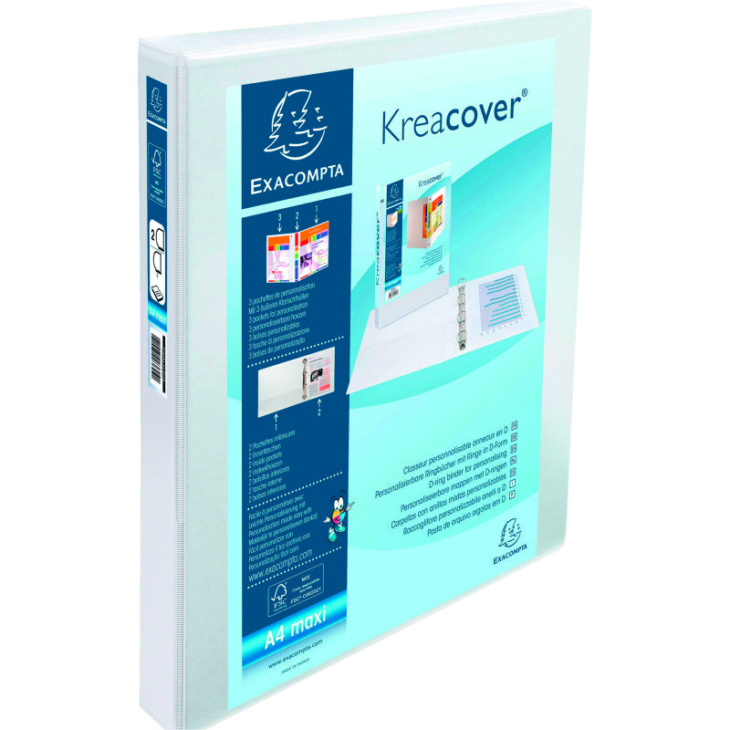 Classeur 2 anneaux plastifié Exacompta KREACOVER® personnalisable A4+ - Dos 4,7 cm blanc