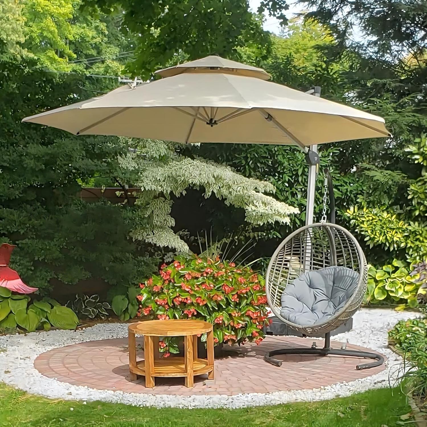 PURPLE LEAF Sonnenschirm Balkon Ampelschirm 400 cm Durchmesser, Marktschirm Groß 360°Rotation, Gartenschirm mit Kurbel, Balkonschirm XXL, Sonnenschutz UV50+, Beige