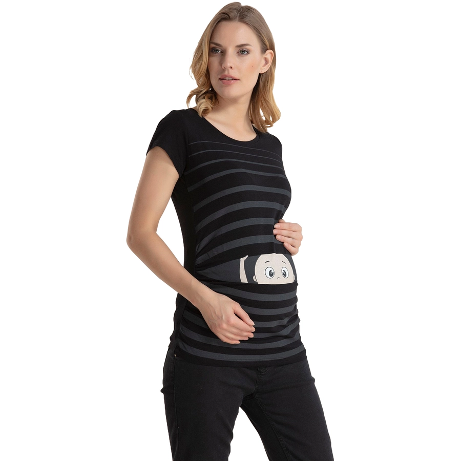 M.M.C. Umstandsshirt Guck Guck mit Motiv Schwarz