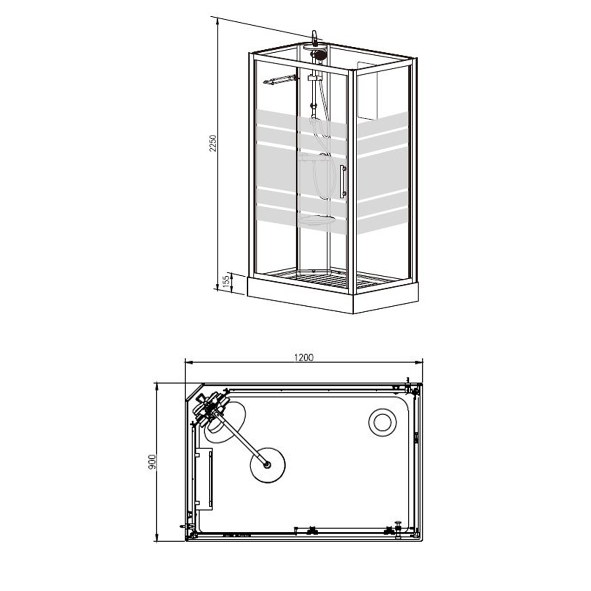 Mueller Aliki complete douchecabine 120x90x218cm kitvrij links