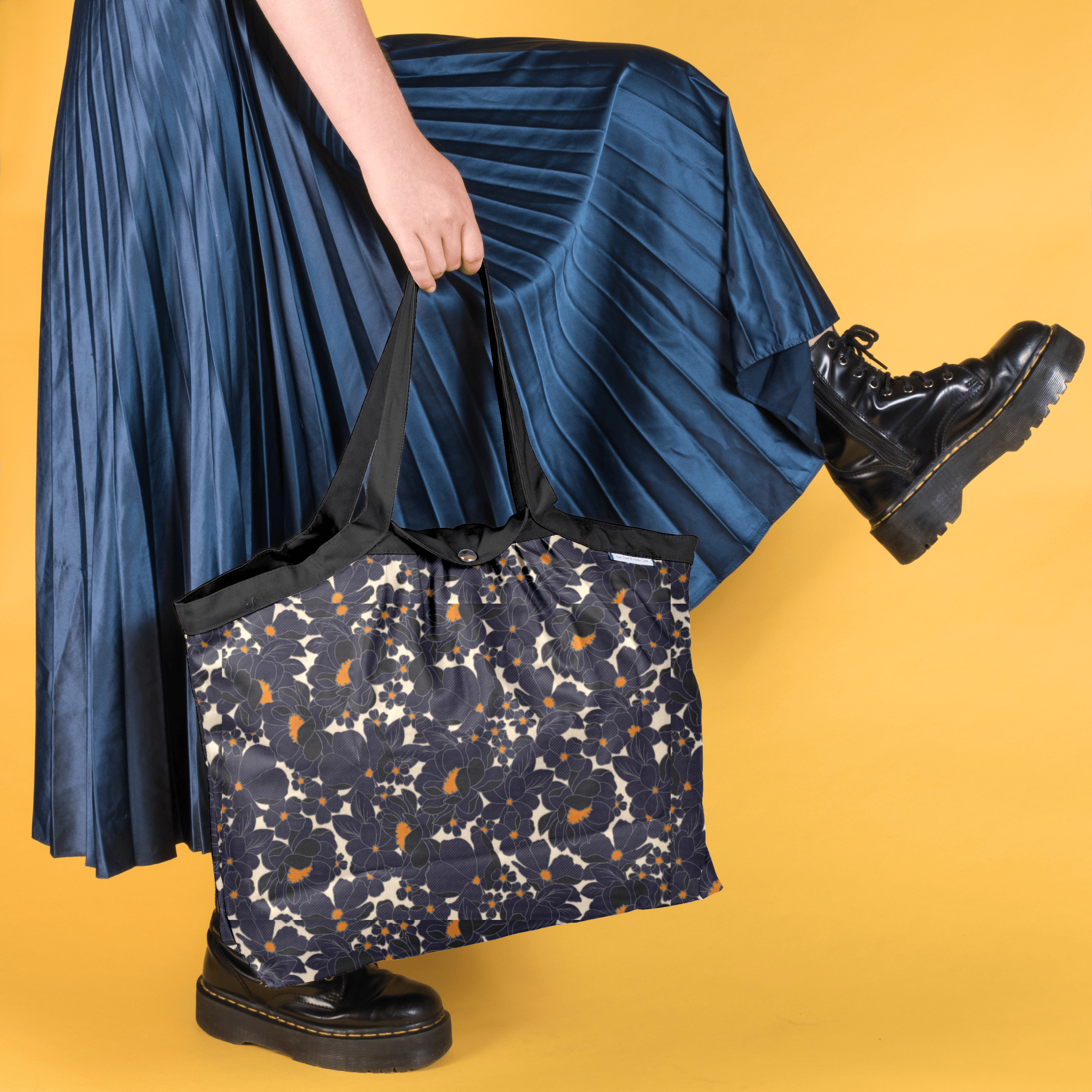 Sac Cabas Taille Moyenne Plissé Pensées Marines