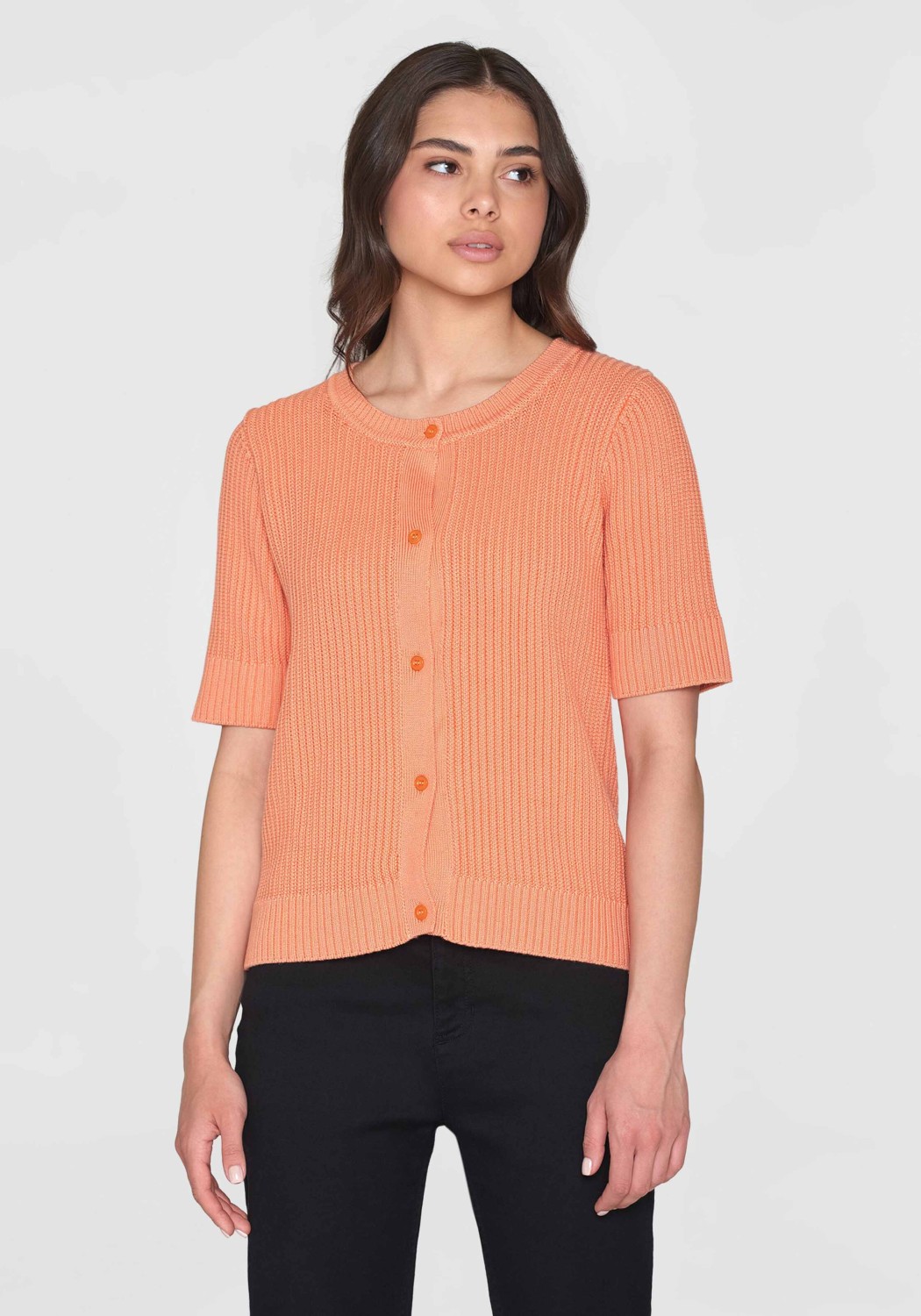 Knowledge Cotton Apparel Kurzarm-Cardigan Short Sleeve Knitted Cadmium Orange
