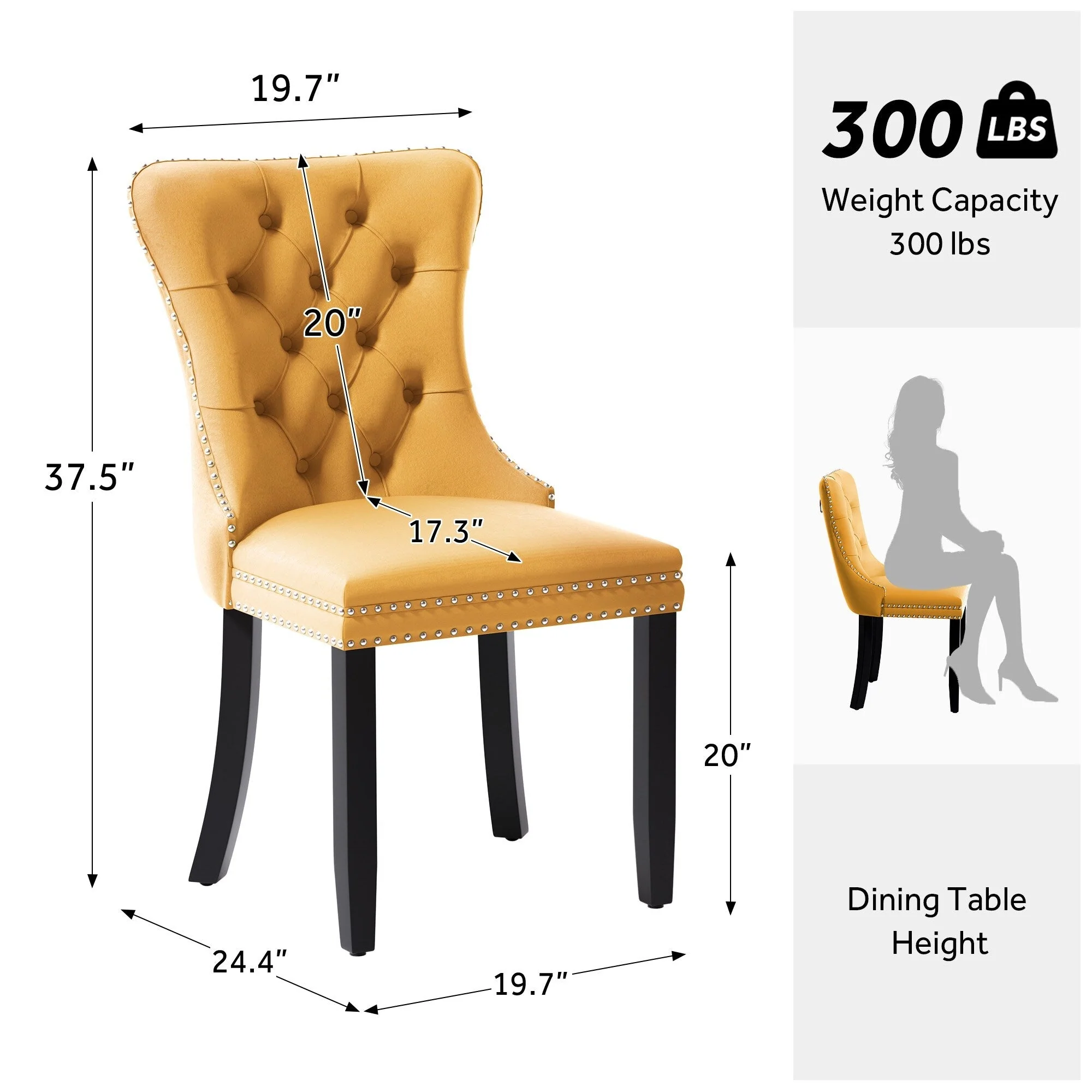 Upholstered Tufted Velvet Dining Chair with Solid Wood Legs Set of 6