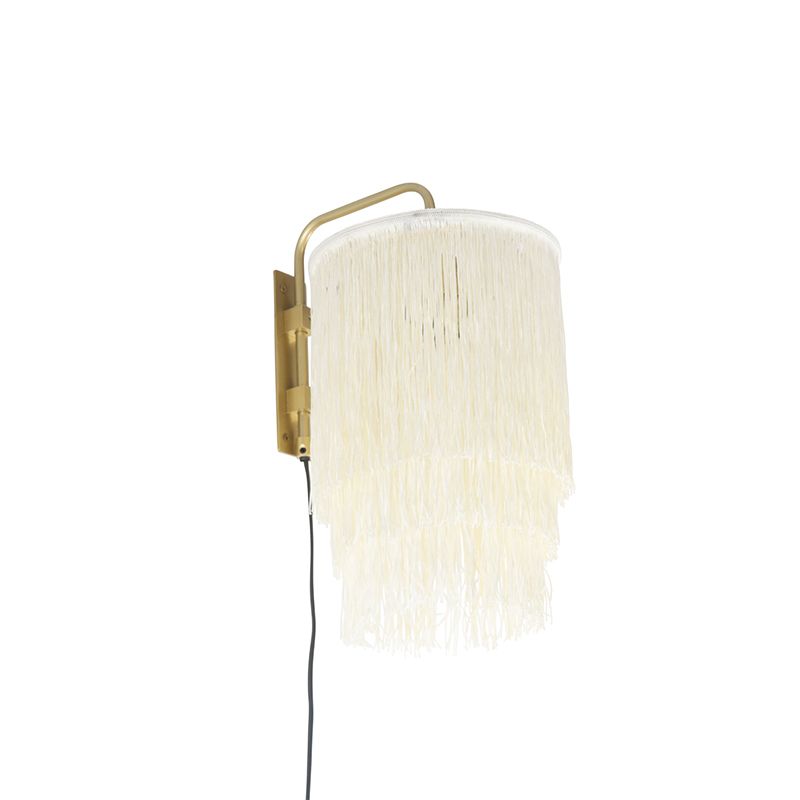 Oosterse wandlamp goud crème kap met franjes - Franxa