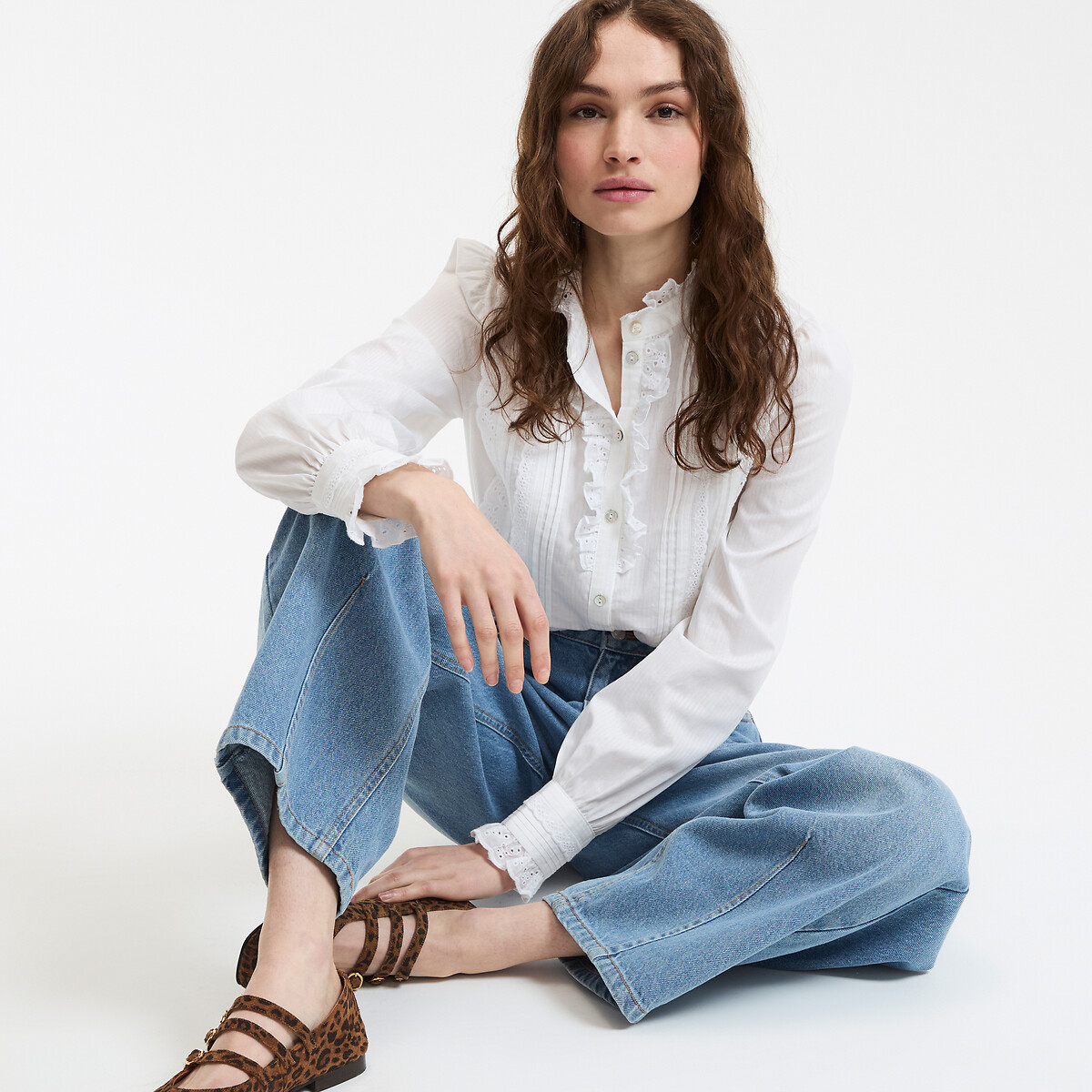 COLEÇÕES LA REDOUTE<br>Blusa romântica de algodão Signature EUGENIE