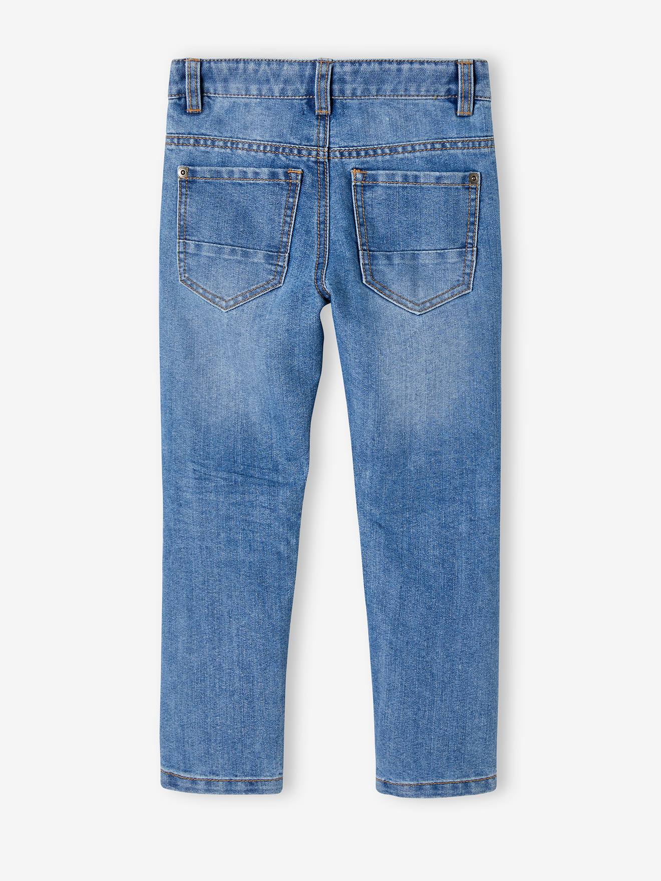 Calça jeans MorphologiK indestrutível de corte reto para meninos, com modelagem ampla no quadril, resistente e lisa na cor azul-escura.