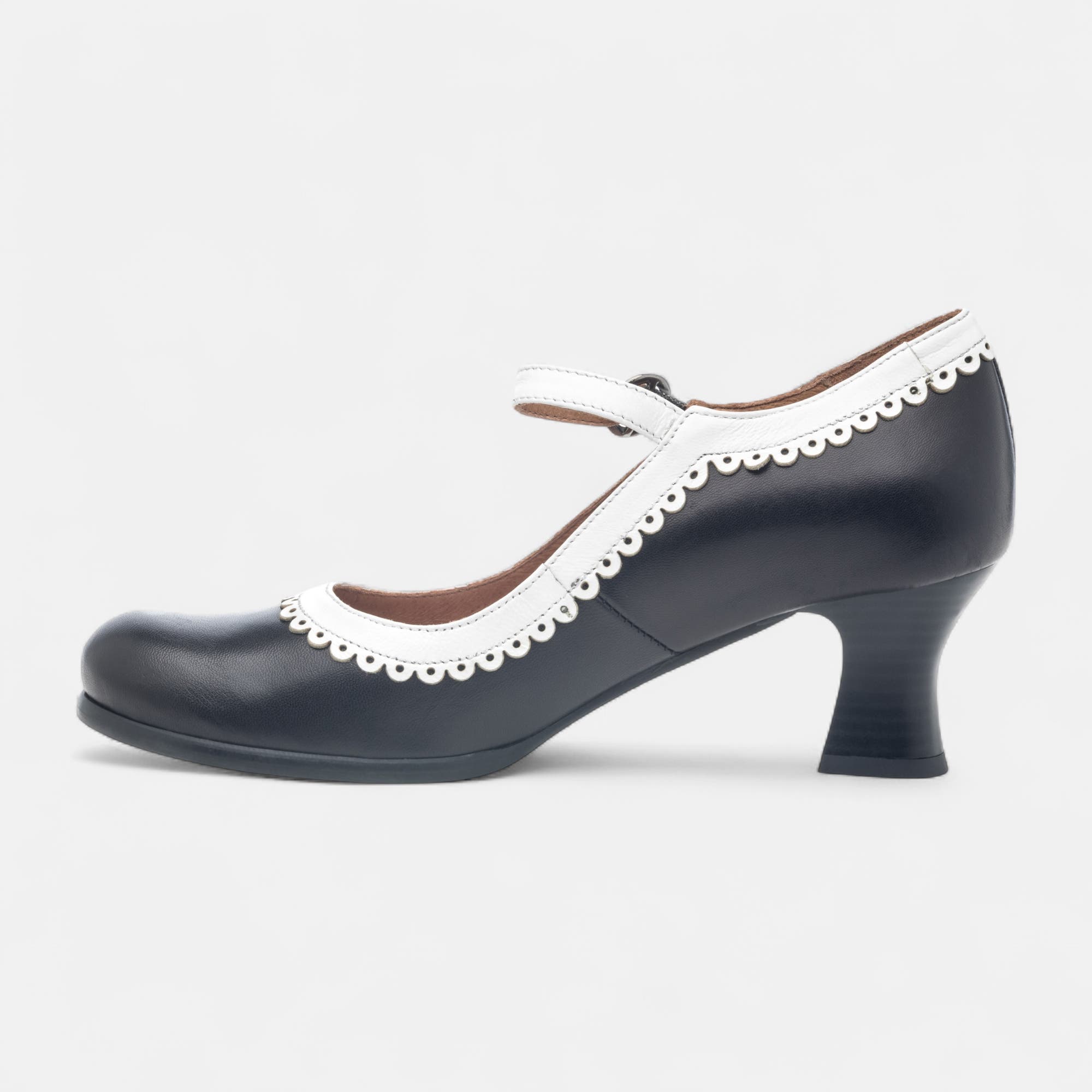Babies à talon Femme en cuir noir