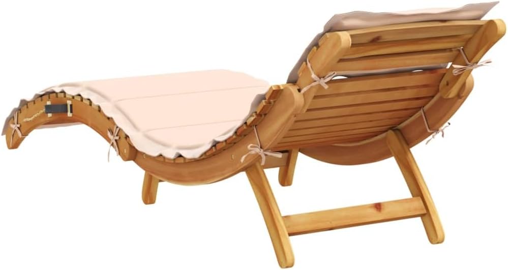vidaXL Sonnenliege mit Auflage, Gartenliege mit Klappdesign Latten-Design, Liegestuhl für Pool Garten Terrasse, Relaxliege, Beige Massivholz Akazie