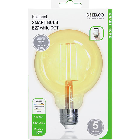 Deltaco E27 Smart Filament LED glødepære (Hvid)