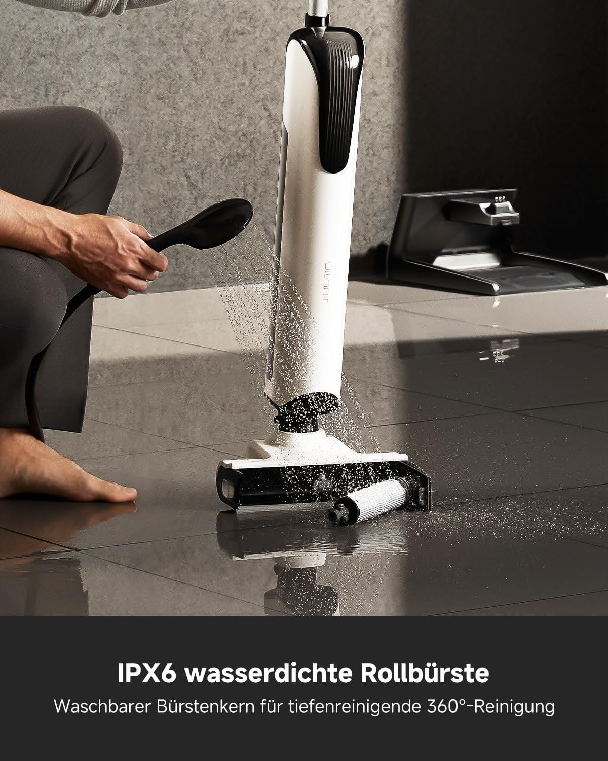 uwant D700 Nass trockensauger, Intelligente Fleckenerkennung, 180° Liege-Design, Randreinigung 2mm, Push-in Basisstation, Elektrolytwasser, 20000Pa Saugkraft