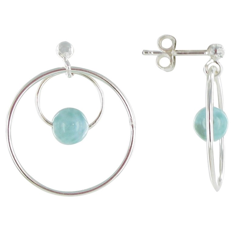 Boucles d'Oreilles Argent Créoles et Larimars