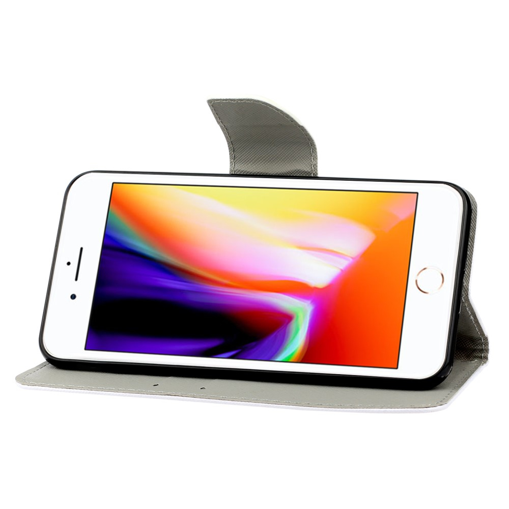 iPhone SE (2022/2020) / 8 / 7 Leder Tasche Hülle mit Kartenfach - Lila Butterflies