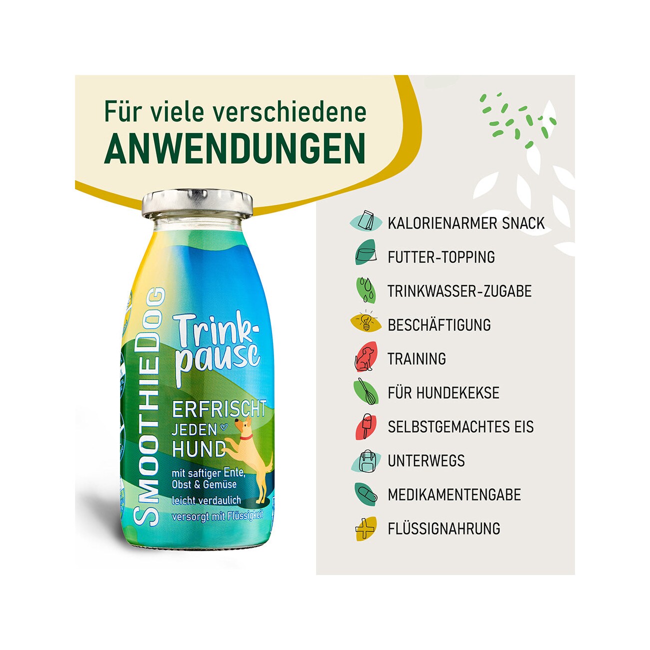 SmoothieDog Huhn 3x 250 ml + Trinkpause (Ente) 3x 250 ml + Schleckball