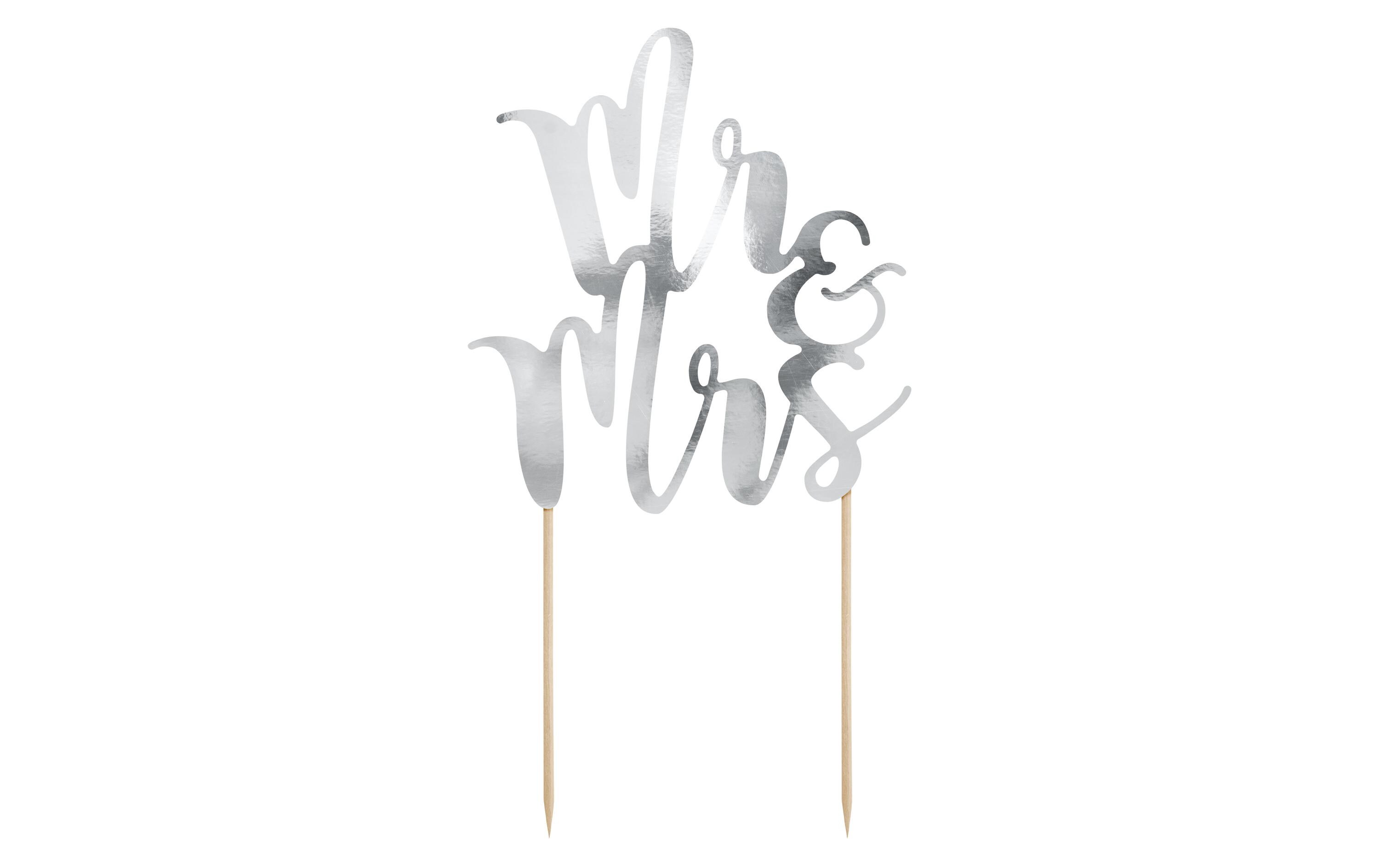 Kuchen-Topper Mr & Mrs 25.5 cm, 1 Stück, SilberCake Topper – Kuchenstecker für die Hochzeitstorte oder als Kuchendekoration für die Verlobungsfeier