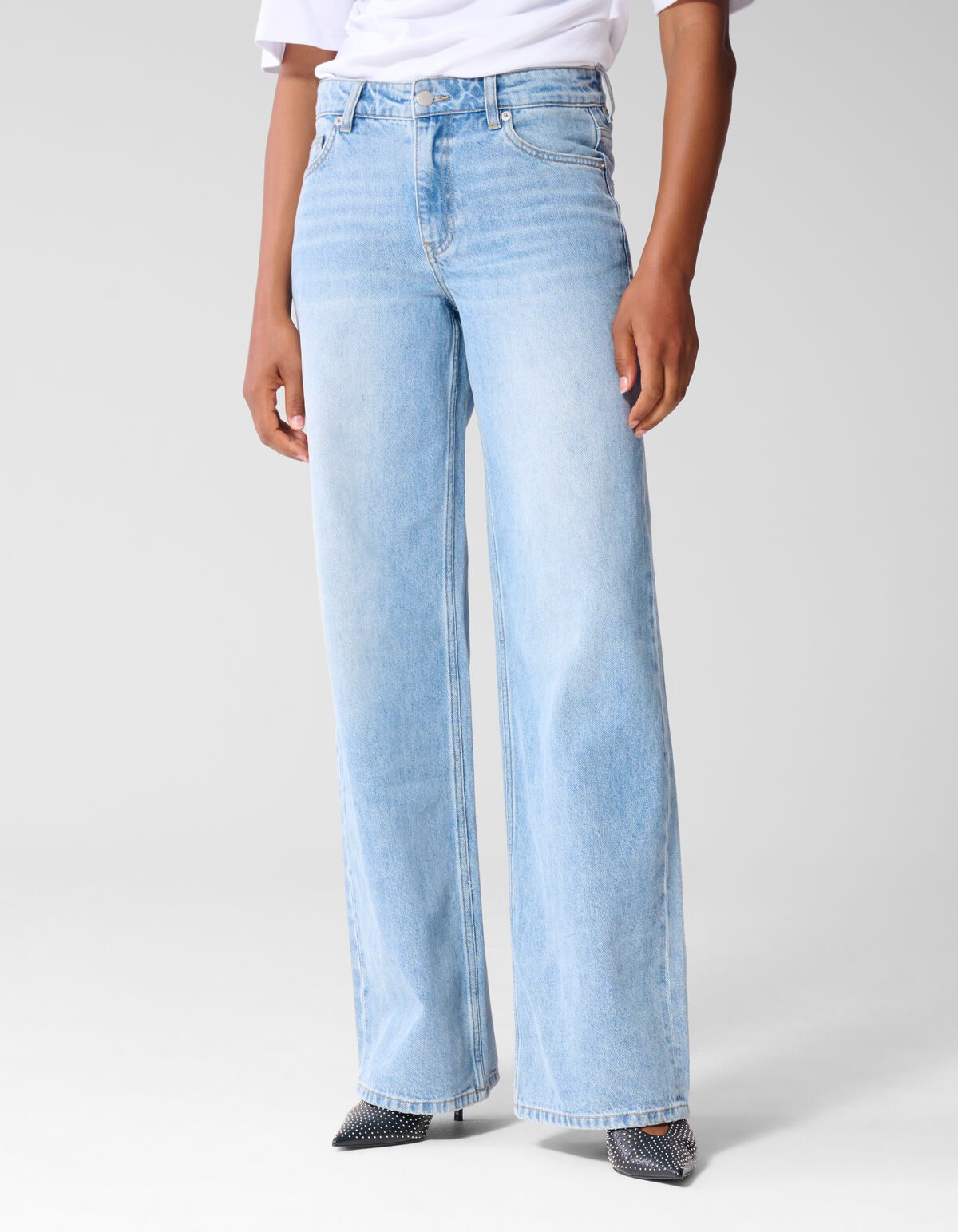 Mid Waist Wide Leg Fit Jeans Mediumstone