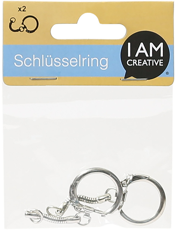 I AM CREATIVE Schlüsselringe mit Kette, ø 25 mm, 2 Stück, silber