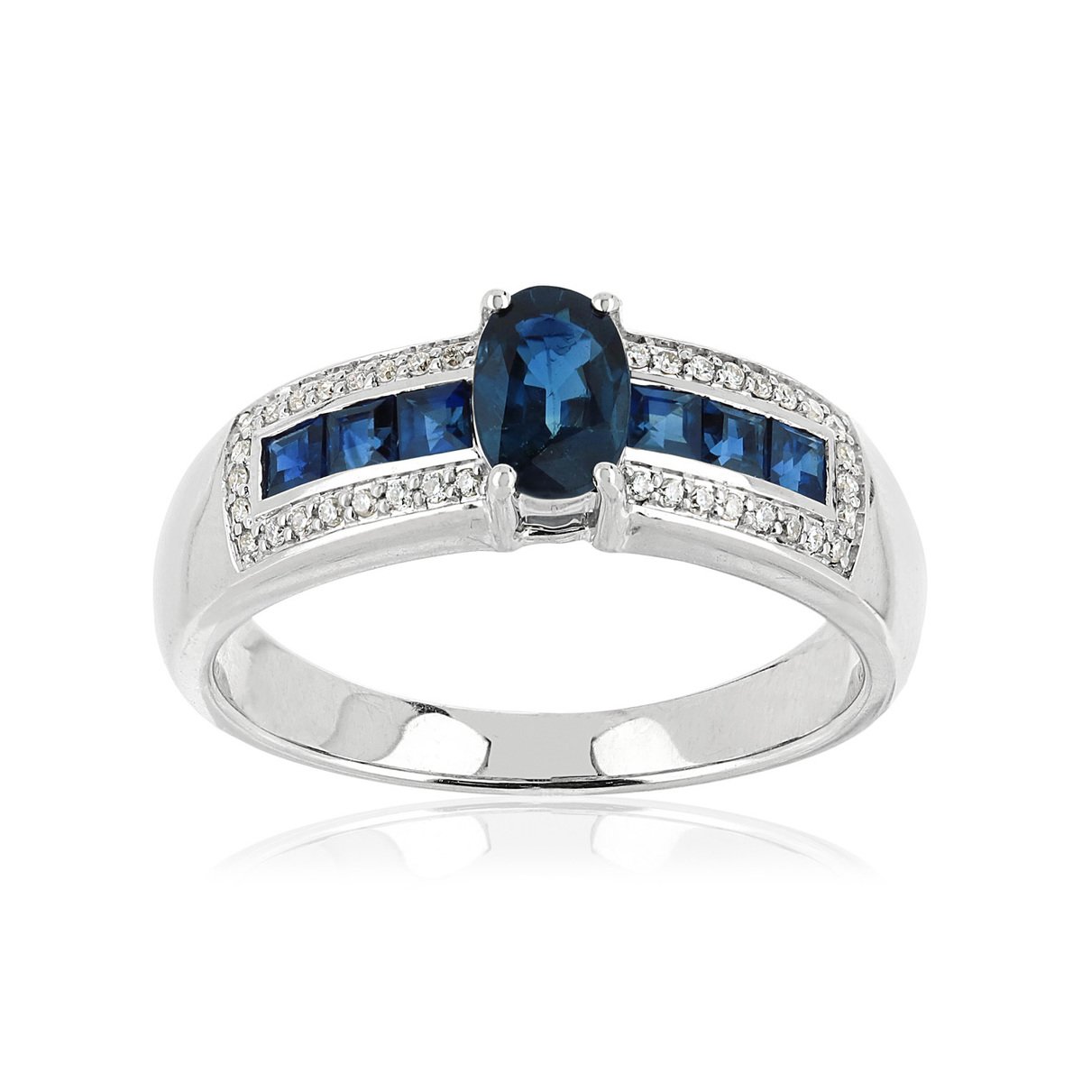 Bague or 750 blanc saphirs et diamants