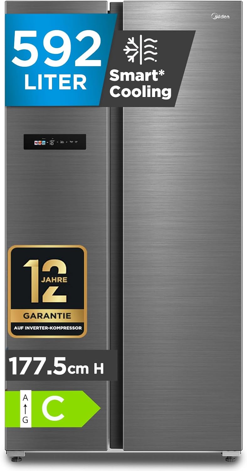 Midea MDRS791MIC46 Side-by-Side Kühlschrank mit No-Frost & WiFi | 592L, 177,5 cm Hoch, Inverter-Technologie, Multi-Air-Flow & Humidity Control | SuperCool & 37dB