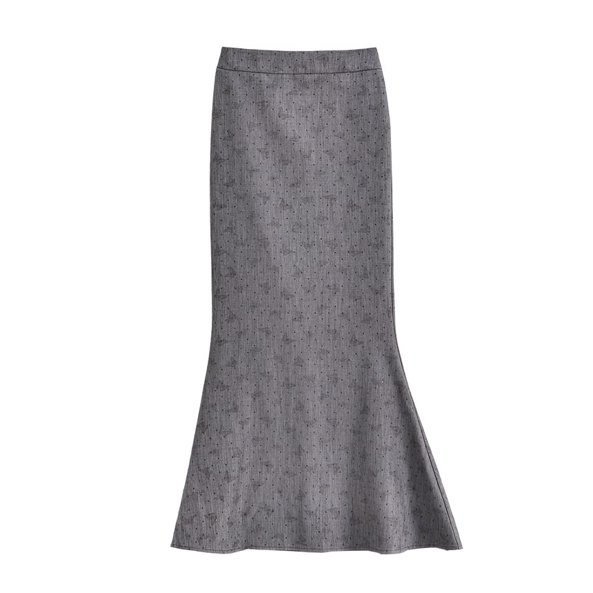 GAGAO - Maxi-rok met hoge taille en vlinderprint en strassaccenten