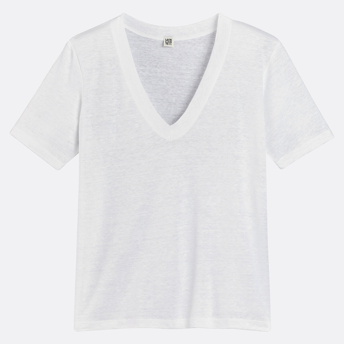 COLEÇÃO LA REDOUTE<br>Camiseta de linho com decote em V e mangas curtas