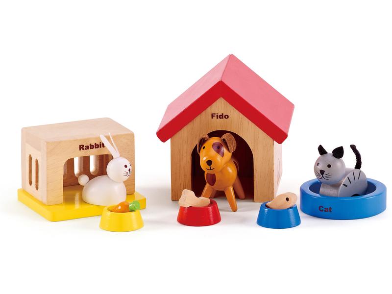Hape Puppenhausmöbel Haustiere 12-teiliges Haustiere-Set