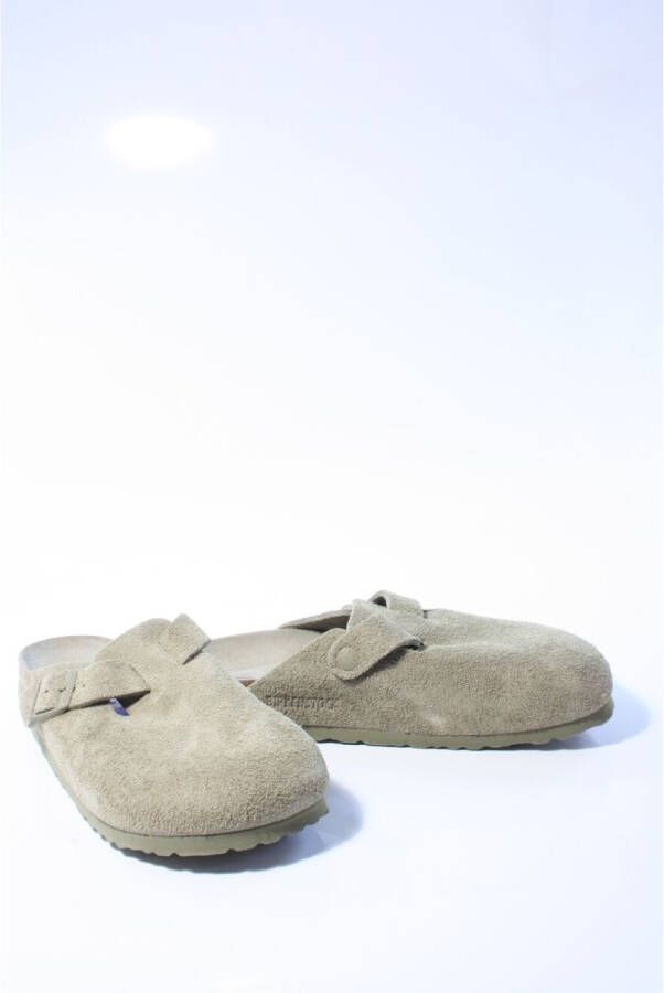 Birkenstock Suede Leather Boston Platte Schoenen Green