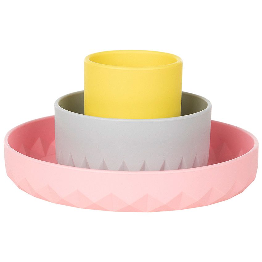 Set repas en silicone Origami 3pcs - Rose - Ecru