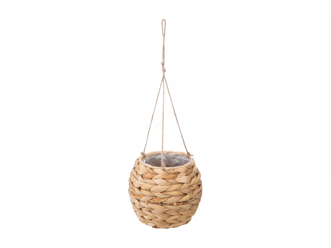 Pots suspendus X 2 en jacinthe tressée - D 16 cm et 26 cm - Beige