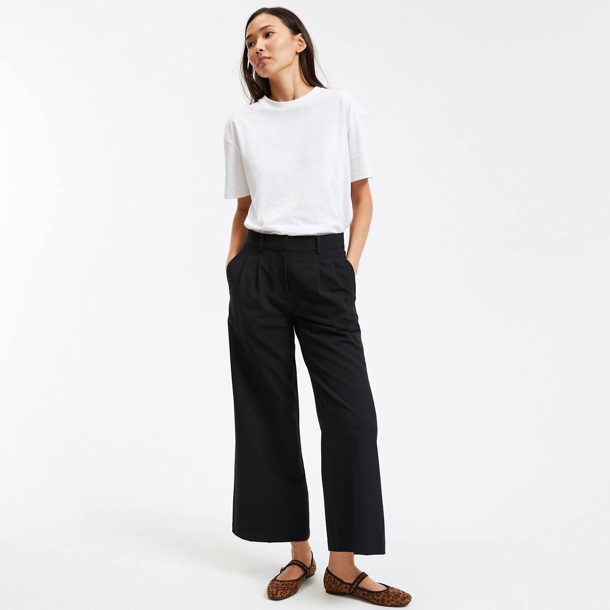 COLEÇÕES LA REDOUTE<br>Calças cropped largas com costuras