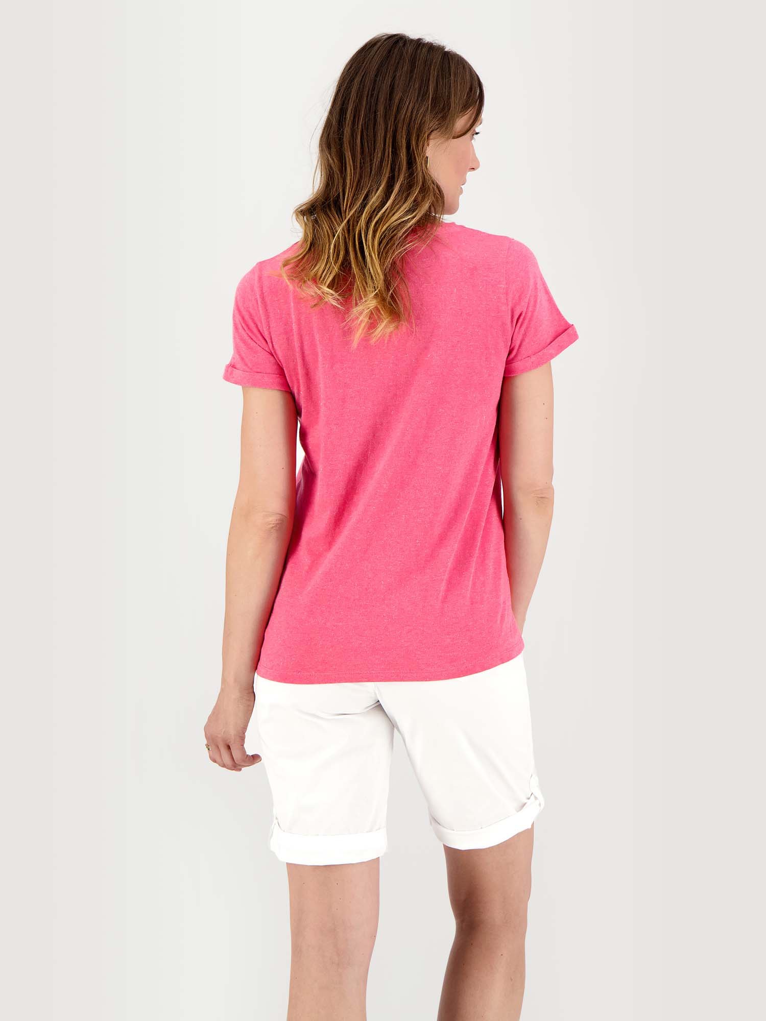 Tee-Shirt Femme Col V Jersey Coton Rose Fushia