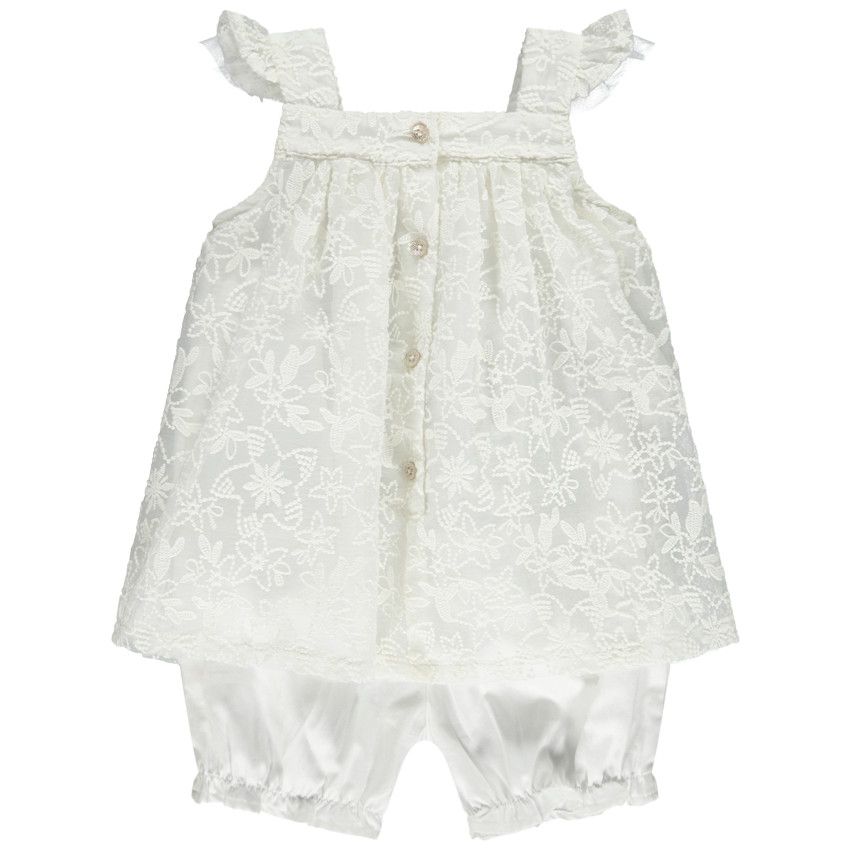 Combinaison de cérémonie brodée effet 2 en 1 pour bébé fille - Ecru