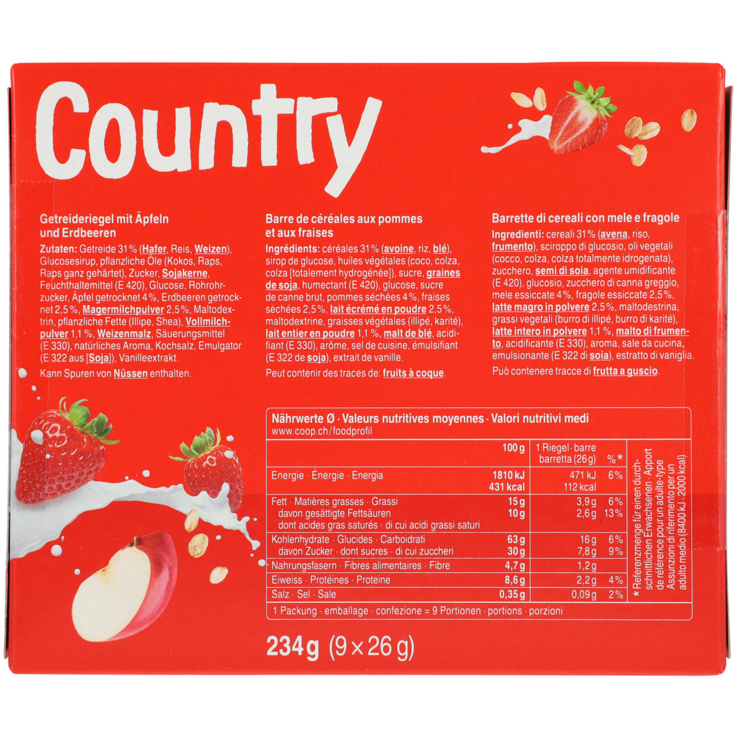 Country Riegel Apple Strawberry 9x26g