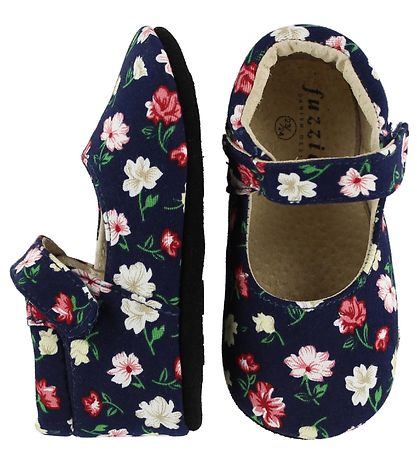 Fuzzies Ballerina Hausschuhe - Flora - Navy m. Blumen