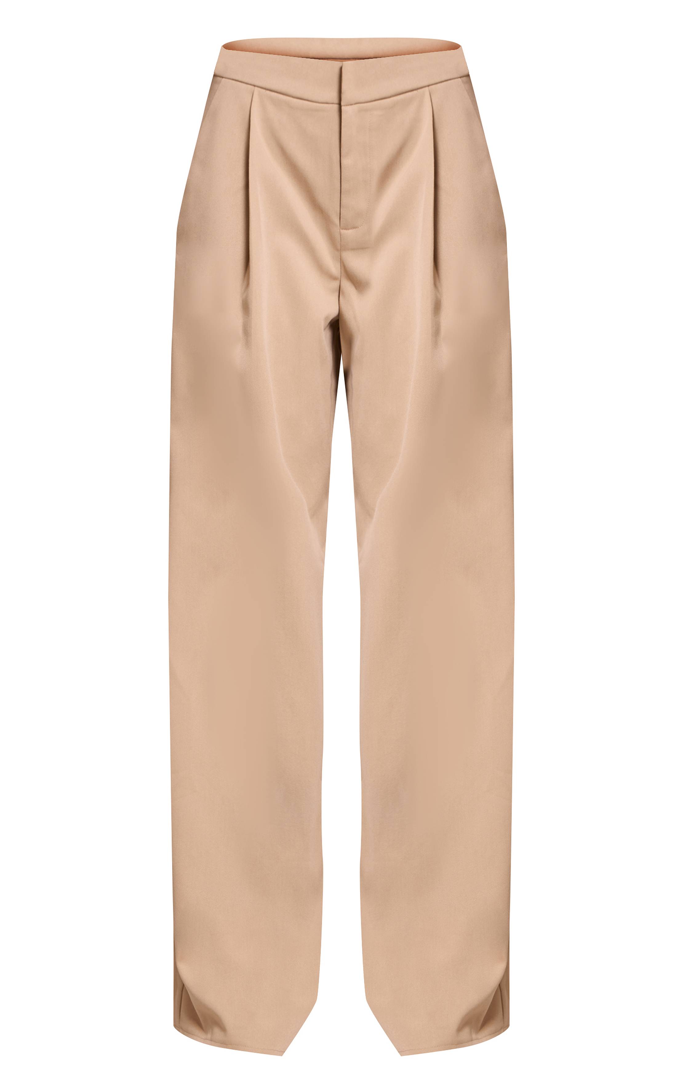 Sable Pantalon Taille Haute À Jambes Larges Avec Plis Devant En Tissu Tissé Premium Ensemble Coordonné