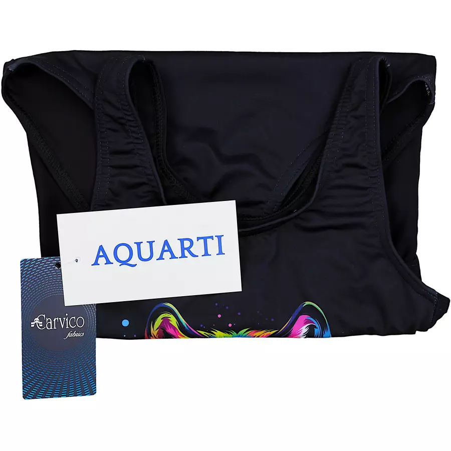 Aquarti Mädchen Badeanzug mit Ringerrücken Print schwarz Modell 4