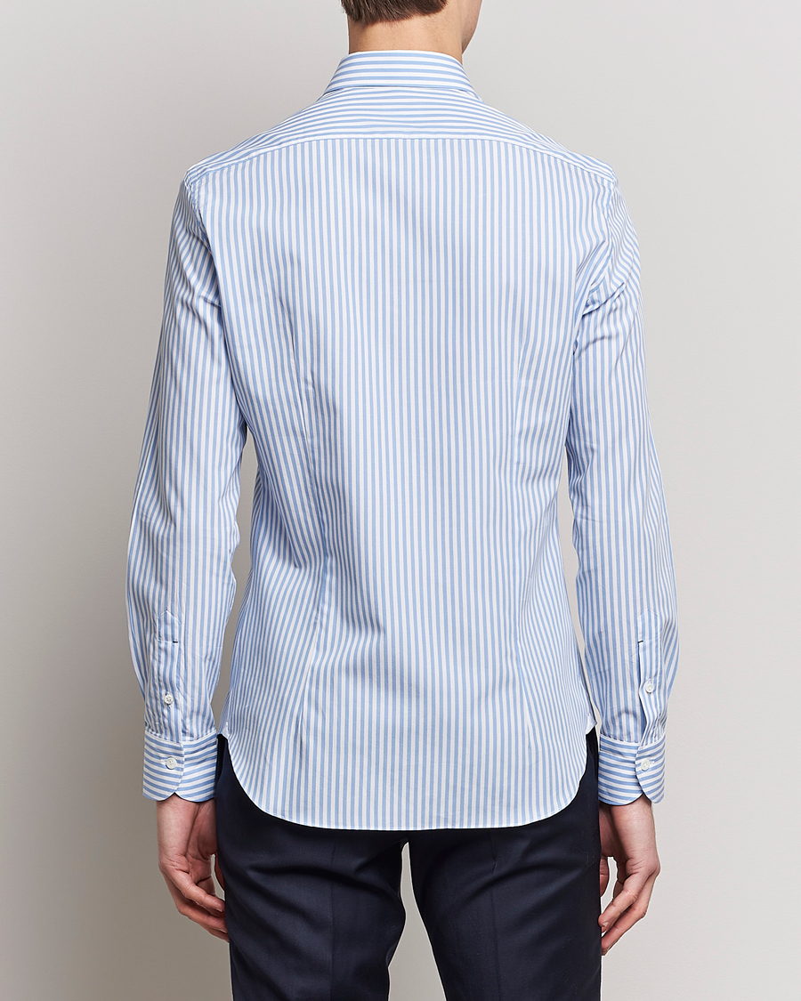 Mazzarelli Soft Cotton Cut Away Shirt Blue Stripe