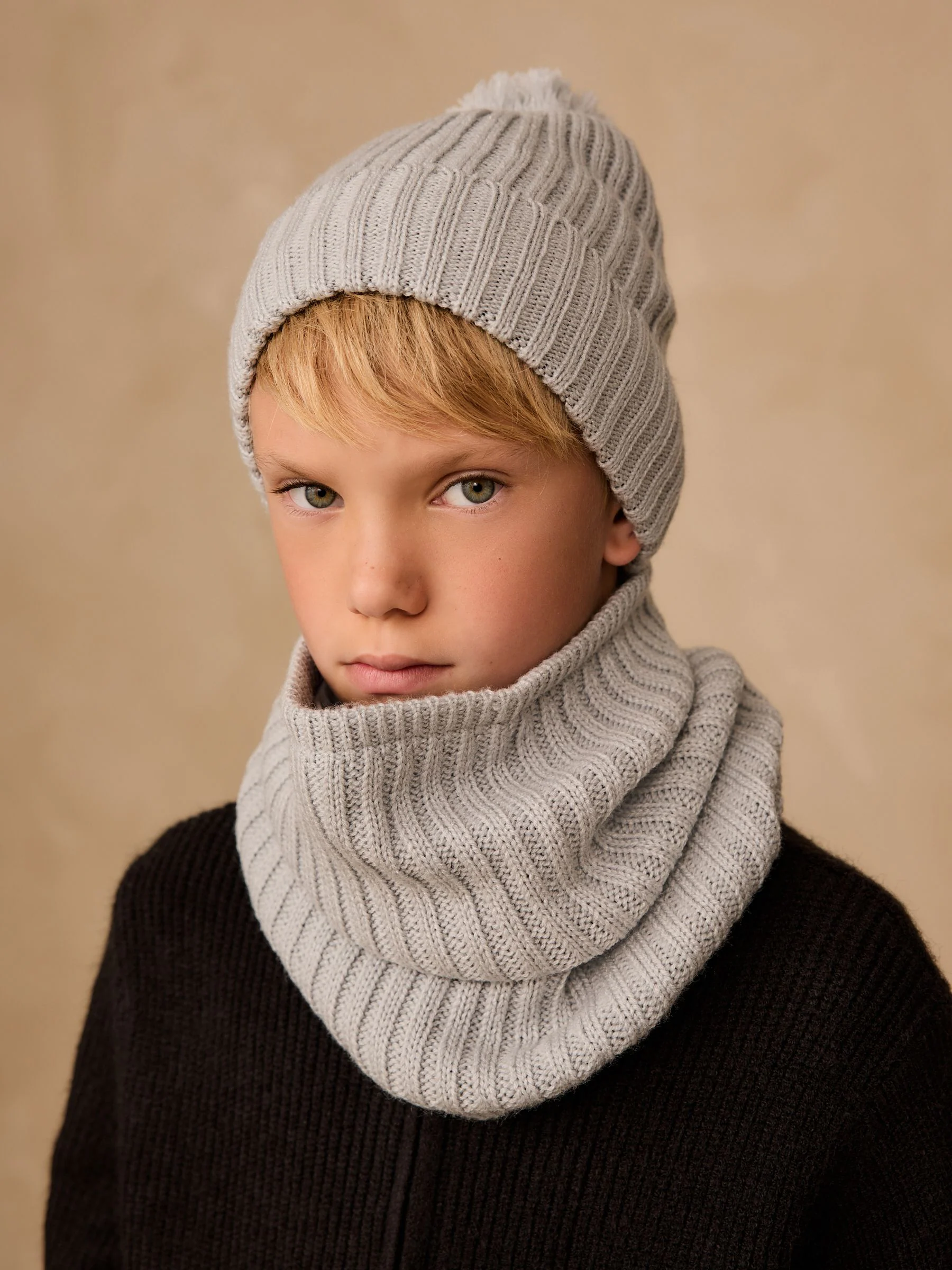Grijs - Pom Beanie Hat & Snood Set 2 Piece (1-16yrs)