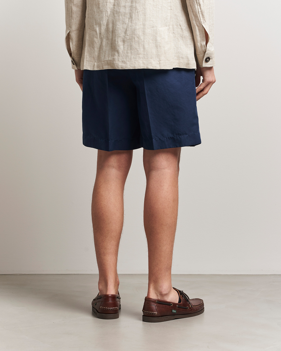 Incotex Pleated Chinolino Shorts Navy