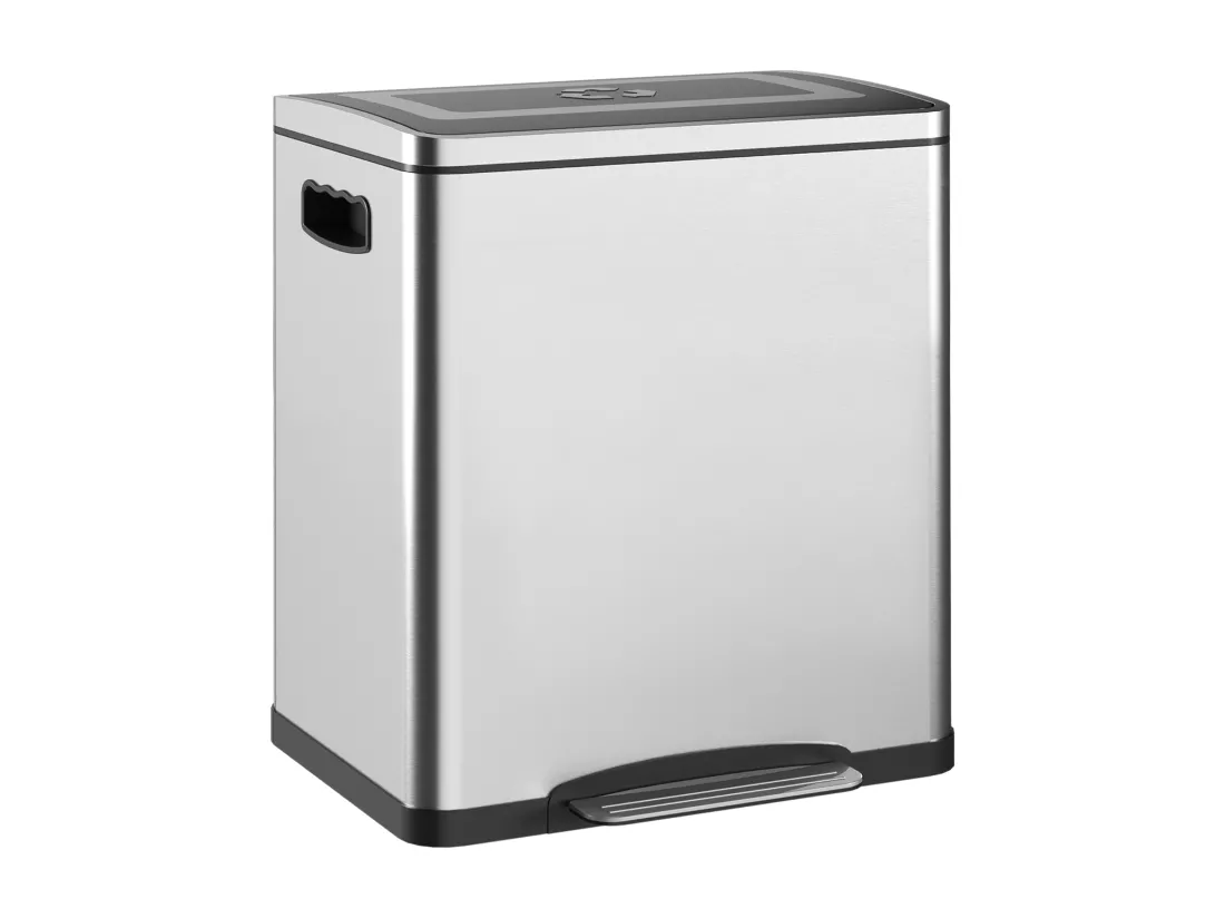 Poubelle de cuisine 2 x 15L - poubelle à pédale 2 compartiments seaux amovibles - acier inox. brossé