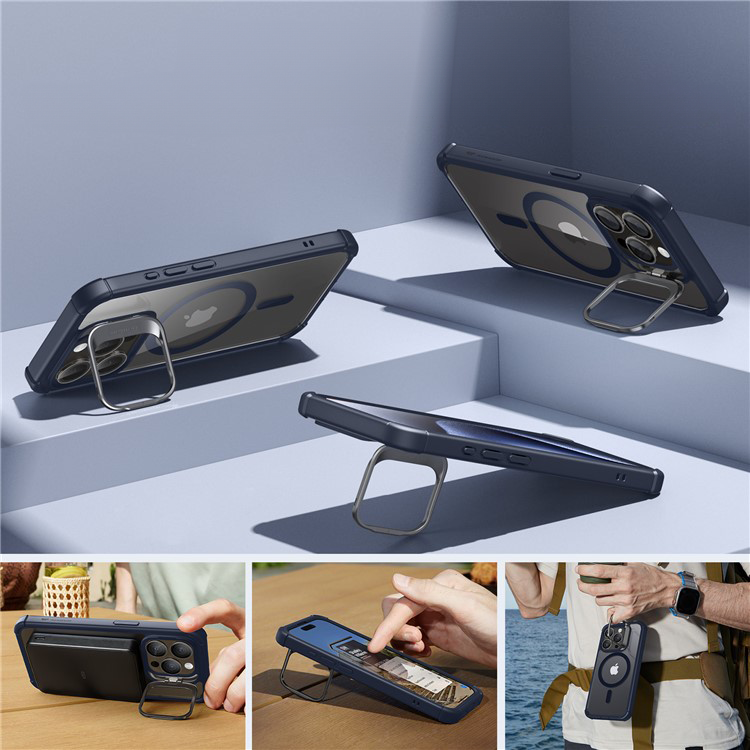 iPhone 15 Pro Max Magnetic Series Full Protective MagSafe Hülle mit Displayschutz   Kickstand - Dunkelblau / Transparent