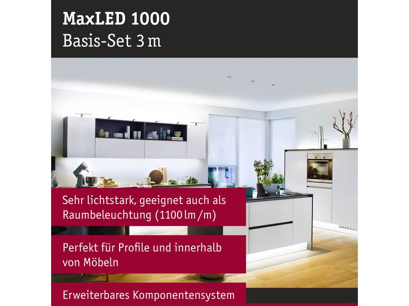 Paulmann LED-Stripe MaxLED 1000 6500 K, 3 m Basisset Unbeschichteter LED-Streifen, kürzbar