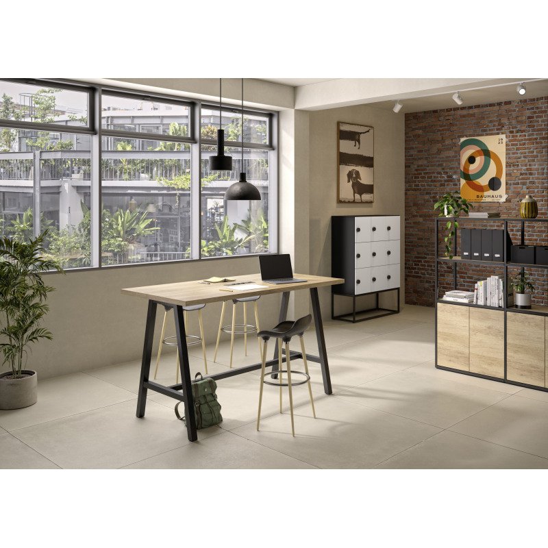Table haute Synergy H 107 cm avec bloc électrique encastré 3 prises AC + 1 USB-A +1 USB-C