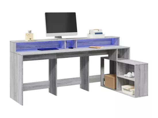 Bureau et lumières LED sonoma gris 200x104x91cm bois ingénierie