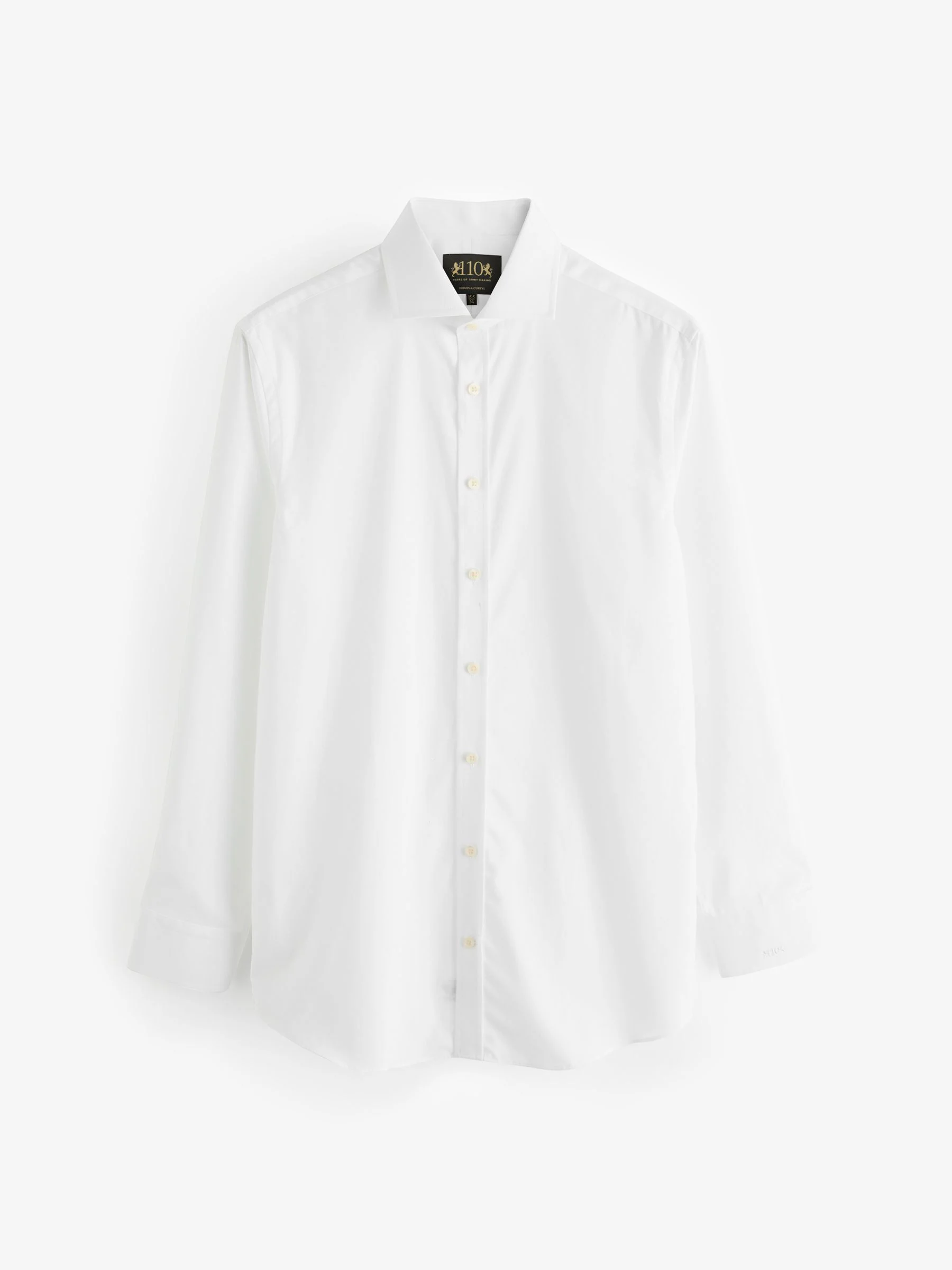Hawes & Curtis 110 Year Anniverary Fitted Slim White 100% Cotton Shirt With Embroidered Cuff