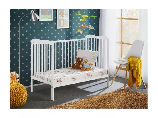 Lit et matelas bébé évolutif collection NOE réglable en hauteur. Coloris blanc mat.