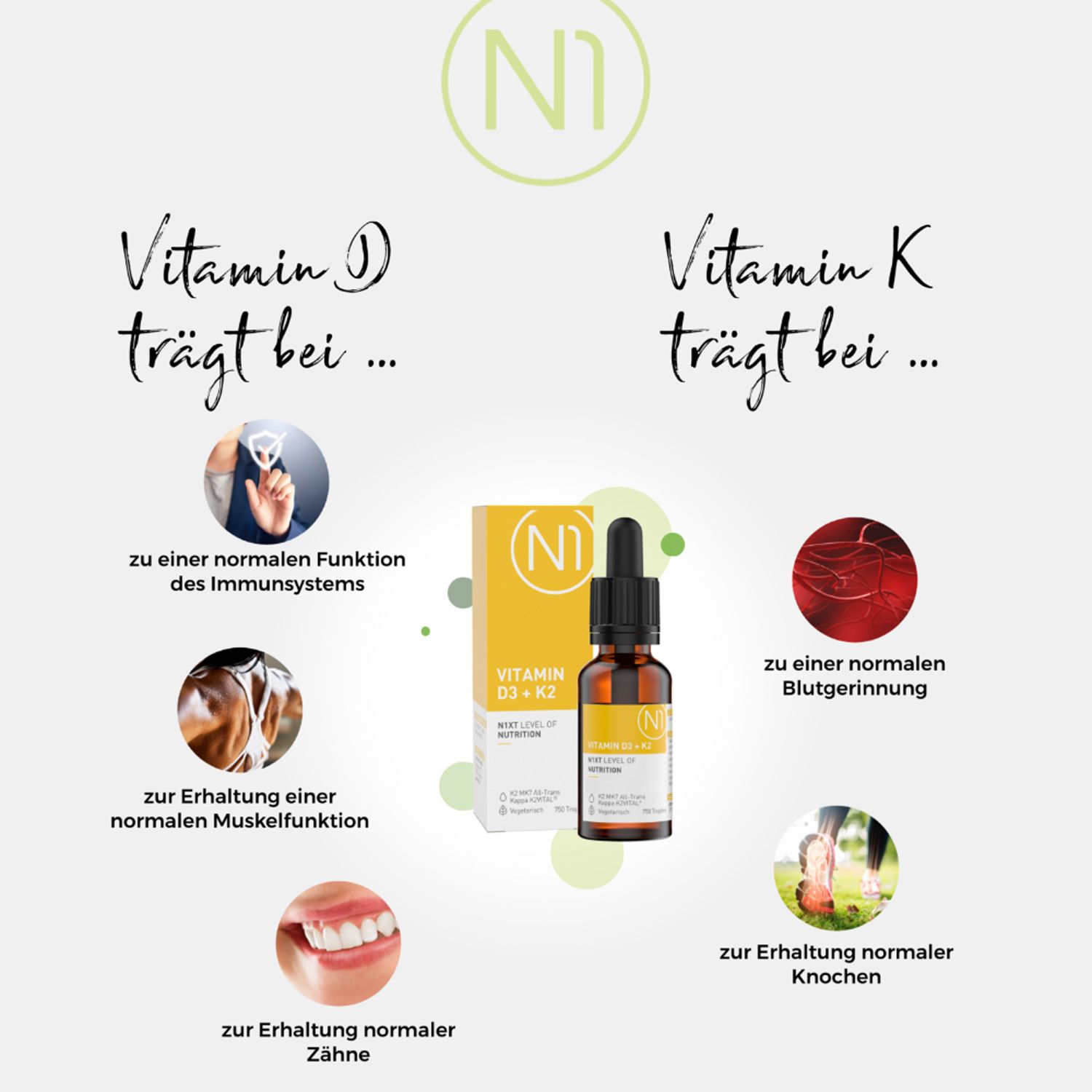 N1 Vitamin D3 K2 Öl – 1.000 I.E pro Tropfen - das Sonnenvitamin für deinen Alltag