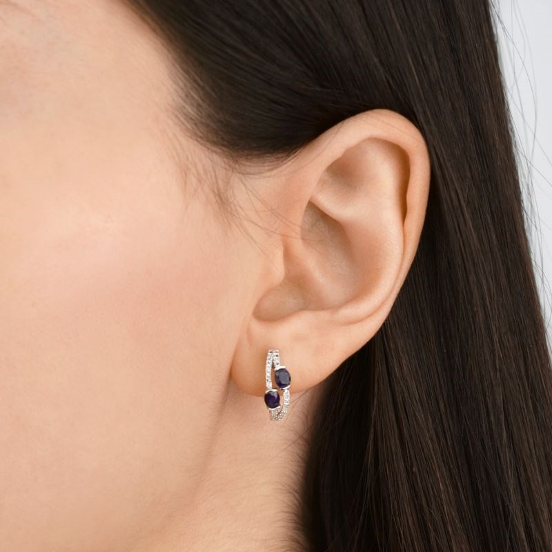 Boucles d'oreilles Or Blanc Diamant et Saphir