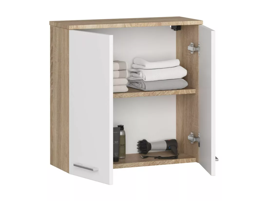 Armoire salle de bains AKORD FIN accr. au mur Chêne Sonoma 60 cm 2 portes façade Blanche 2 étagères 60x22,5x60 cm