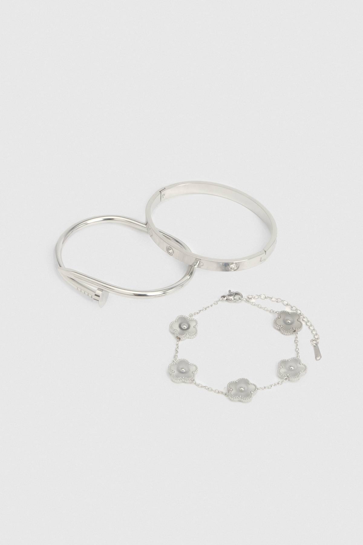 boohoo Lot de 3 bracelets à détails argentés
