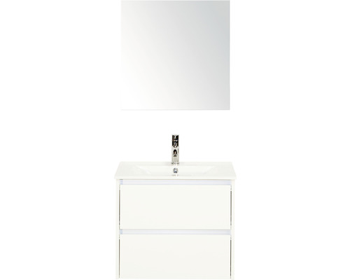 Sanox Dante badkamermeubelset (B x H x D): 61 x 170 x 46 cm, fronten hoogglans wit, met witte keramische wastafel